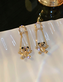 Fashion Gold Alloy Diamond Cat Eye Bear Earrings