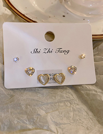 Fashion Earring Set (3 Pairs) Diamond Cat Eye Heart Stud Earring Set