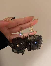Fashion Black Diamond Organza Flower Earrings