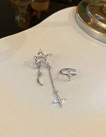 Fashion Silver (2 Pcs) Alloy Diamond Star And Moon Tassel Ear Clip