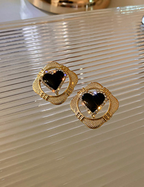 Fashion Gold Color Diamond Heart Square Hollow Stud Earrings