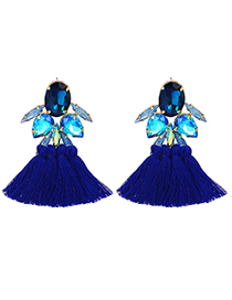 Fashion Royal Blue Alloy Diamond Drop Tassel Stud Earrings