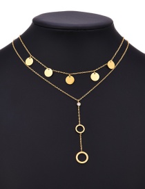 Fashion Gold Titanium Steel Inlaid Zirconium Ring Pendant Double Necklace