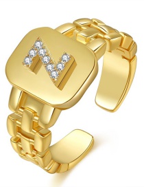 Fashion Z Real Gold Plated Zircon Strap Letter Open Ring