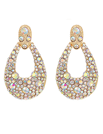 Fashion Ab Color Alloy Diamond Hollow Drop Earrings