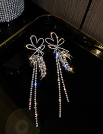 Fashion Silver Color Diamond Love Wheat Ears Bowknot Tassel Stud Earrings