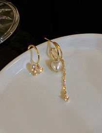 Fashion Gold Color Micro-inlaid Zirconium Love Pearl Asymmetrical Earrings
