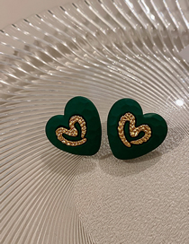 Fashion Green Lacquered Love Stud Earrings
