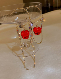 Fashion Gold Color Cherry C-shaped Earrings With Diamonds