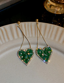 Fashion Green Diamond Emerald Love Stud Earrings