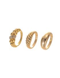 Fashion Gold Three-piece Alloy Diamond Ring With Corrugated Ring