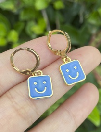Fashion Blue Alloy Dripping Square Smiley Earrings