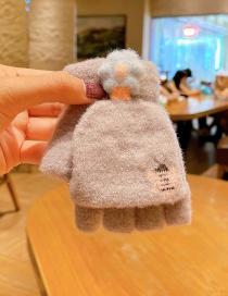 Fashion Gray Blue Flowers 2-15 Years Old Children's Flower Warm Clamshell Cartoon Gloves (2-15 Years Old)