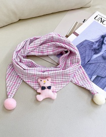 Fashion Pink Plaid Bear 2-12 Years Old Children's Cartoon Print Triangle Scarf (2-12 Years Old)