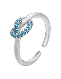 Fashion White Gold Turquoise Diamond Copper With Colored Diamonds And Knotted Twist Ring