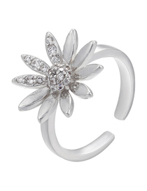 Fashion White Gold Micro-inlaid Zirconium Sunflower Open Ring