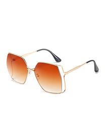 Fashion Gold Frame Gradient Tea Square Half-rim Sunglasses
