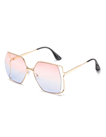 Fashion Gold Frame Top Powder And Bottom Blue Film Square Half-rim Sunglasses