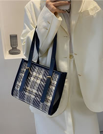 Fashion Navy Blue Large-capacity Woven Check Handbag