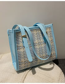 Fashion Light Blue Large-capacity Woven Check Handbag