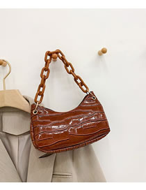 Fashion Brown Pu Stone Pattern Chain Handbag