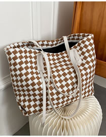 Fashion Brown Large Capacity Checked Shoulder Bag