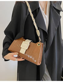 Fashion Brown Pu Stone Grain Belt Buckle Messenger Bag