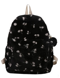 Fashion Black+hanger Plush Print Backpack