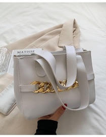 Fashion White Pu Chain Large Capacity Handbag