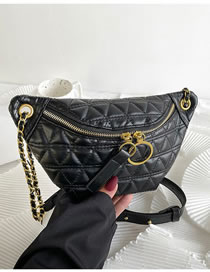 Fashion Black Pu Ringgra Chain Crossbody Bag