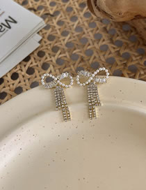 Fashion Silver Copper Inlaid Zirconium Pearl Rhinestone Bow Stud Earrings