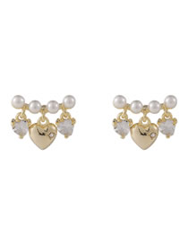Fashion Gold Copper Inlaid Zirconium Pearl Love Stud Earrings