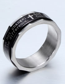 Fashion Steel Black Stainless Steel Ring Cross Scripture Ring