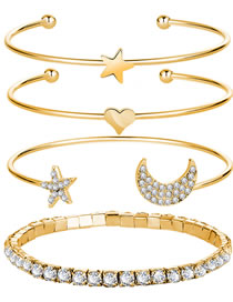 Fashion Gold Coloren-2 Alloy Diamond Star And Moon Love Bracelet Set