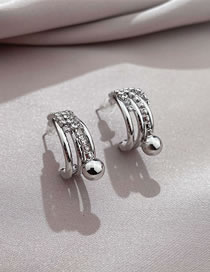 Fashion Silver Color Metal Diamond-studded Geometric C-shaped Earrings