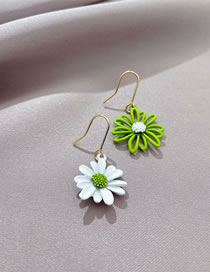 Fashion White+green Alloy Asymmetric Daisy Stud Earrings