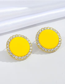 Fashion Yellow Alloy Point Diamond Round Earrings