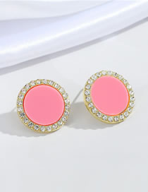 Fashion Pink Alloy Point Diamond Round Earrings