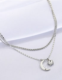 Fashion Silver Color Metal Rhinestone Star Moon Necklace