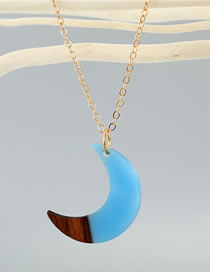Fashion Blue Moon Resin Wood Stitching Moon Necklace