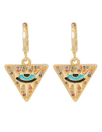 Fashion Color Copper Inlaid Zirconium Triangle Eye Ear Ring