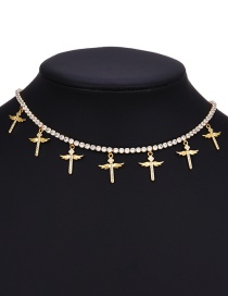 Fashion Gold Copper And Zirconium Cross Wings Necklace