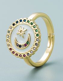 Fashion White Brass 18k Gold-plated Star And Moon Drop Oil Ring