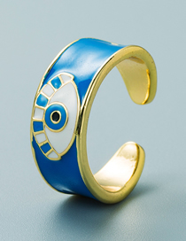 Fashion Dark Blue Gold-plated Copper Dripping Eye Open Ring