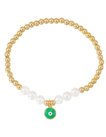 Fashion Green Copper Beaded Oil Drop Pearl Round Eye Bracelet Real Gold Plated
