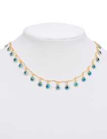 Fashion Blue Bronze Drip Oil Eye Necklace Real Gold Plated