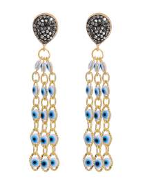 Fashion White Copper Earrings With Diamond Dripping Eye Tassels