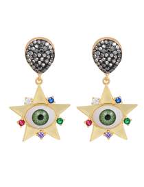 Fashion Green Bronze Diamond-studded Five-pointed Star Eye Stud Earrings