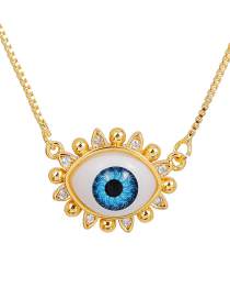 Fashion Blue Copper Inlaid Zircon Oil Dripping Eye Necklace