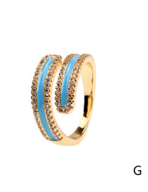 Fashion Light Blue Micro Diamond Drop Oil Open Ring